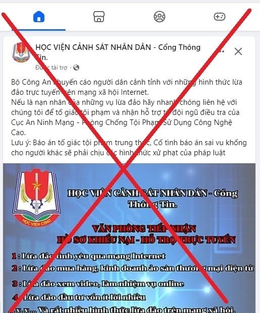 Cảnh báo giả mạo Fanpage của Học viện Cảnh sát nhân dân để lừa