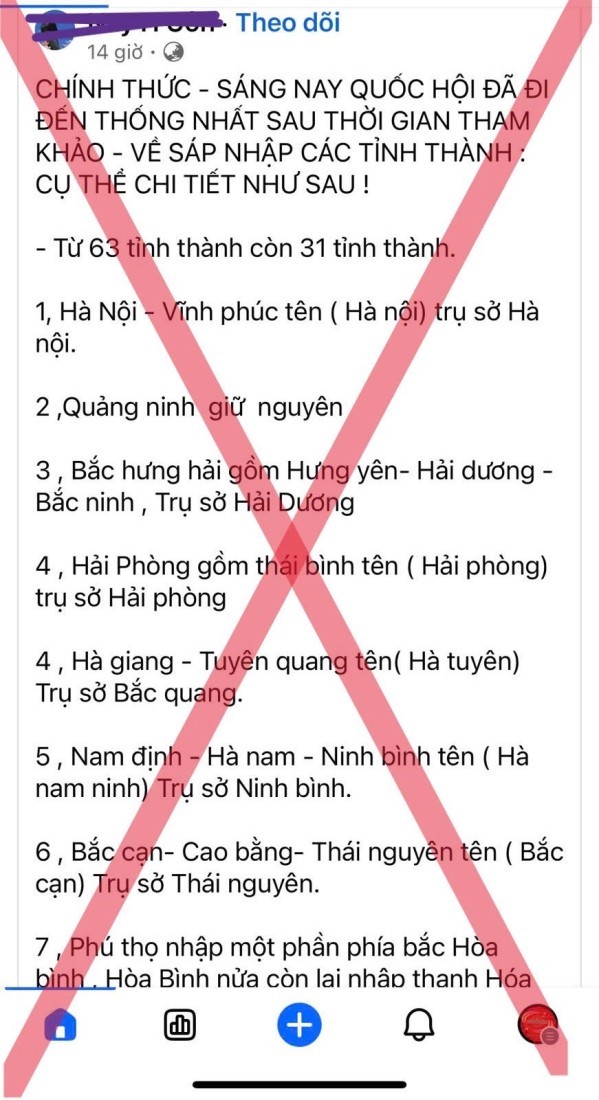 Cảnh báo tin sai sự thật liên quan sáp nhập các tỉnh, thành